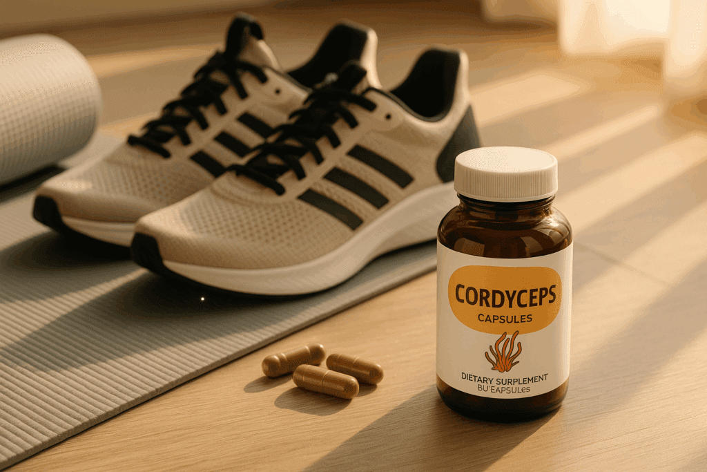 Cordyceps supplements with workout items for natural energy