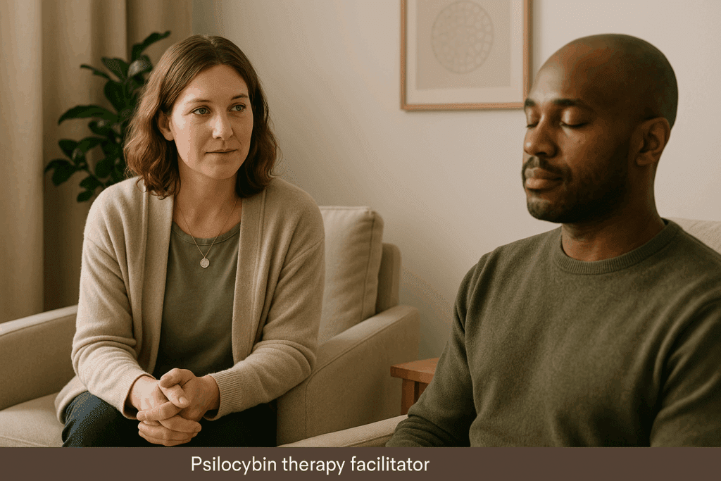 Psilocybin therapy facilitator guiding session in Oregon