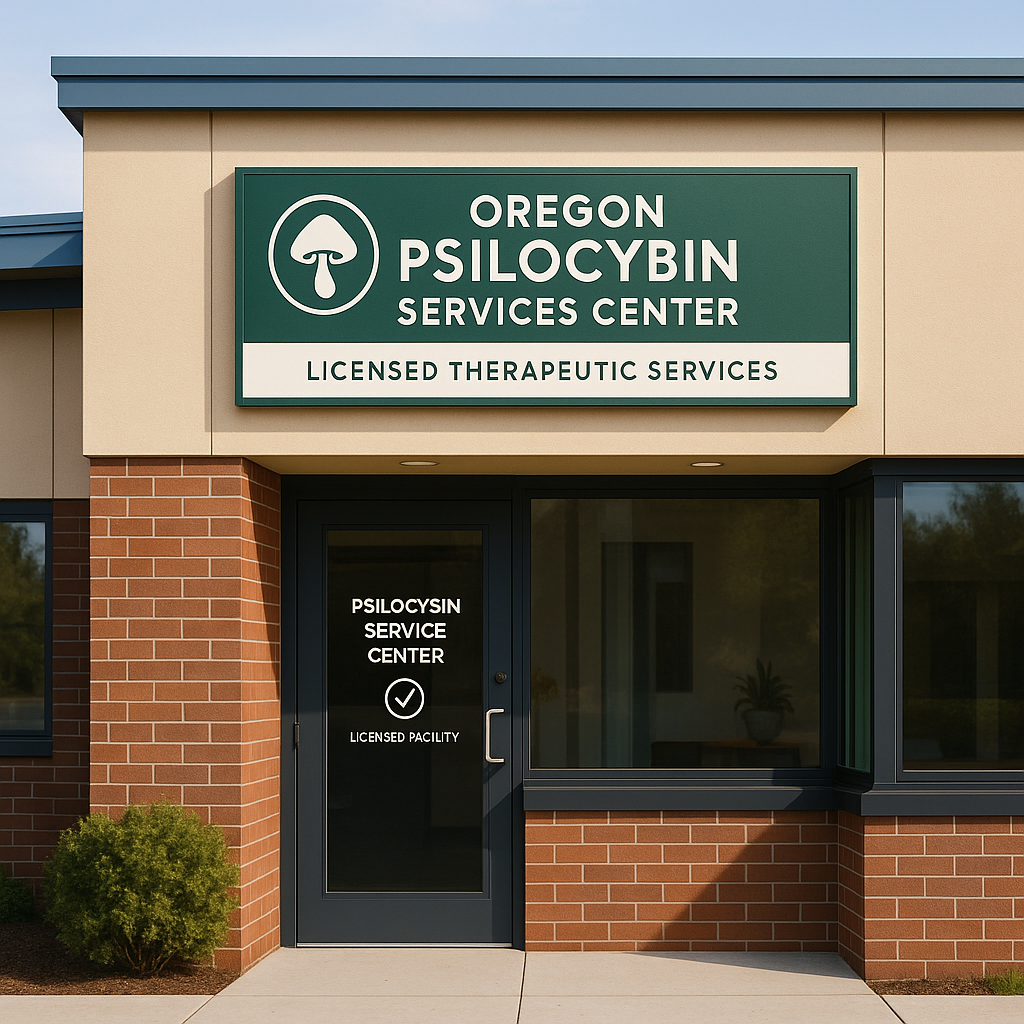 Official psilocybin service center signage in Oregon
