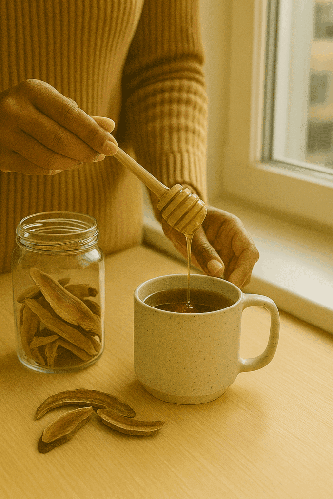 reishi tea dried mushroom wellness ritual calm immunit