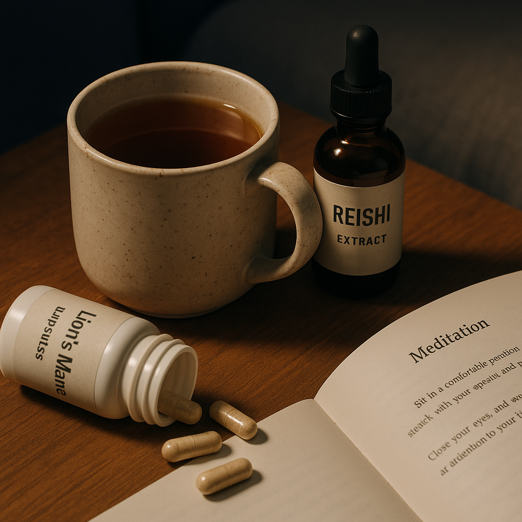 reishi tea lion’s mane capsule sleep ritual stress anxiety