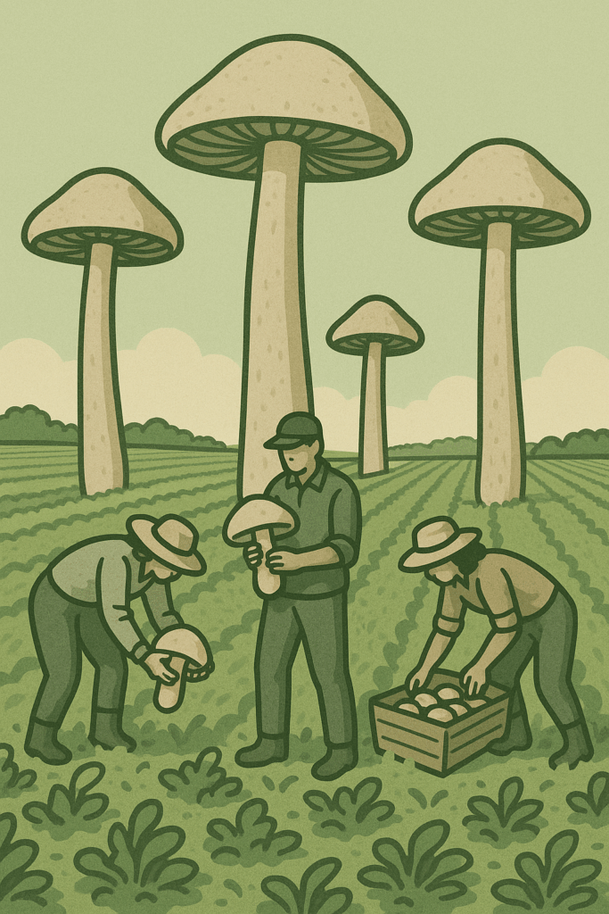 Workers with mushrooms