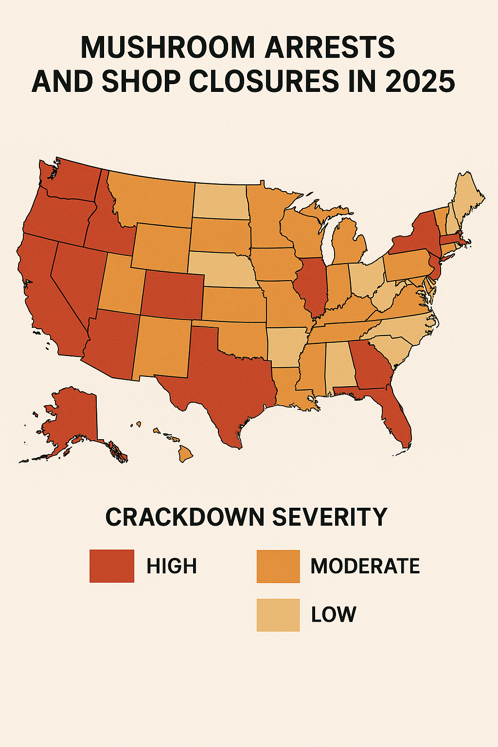 Map of arrests and closures by state
