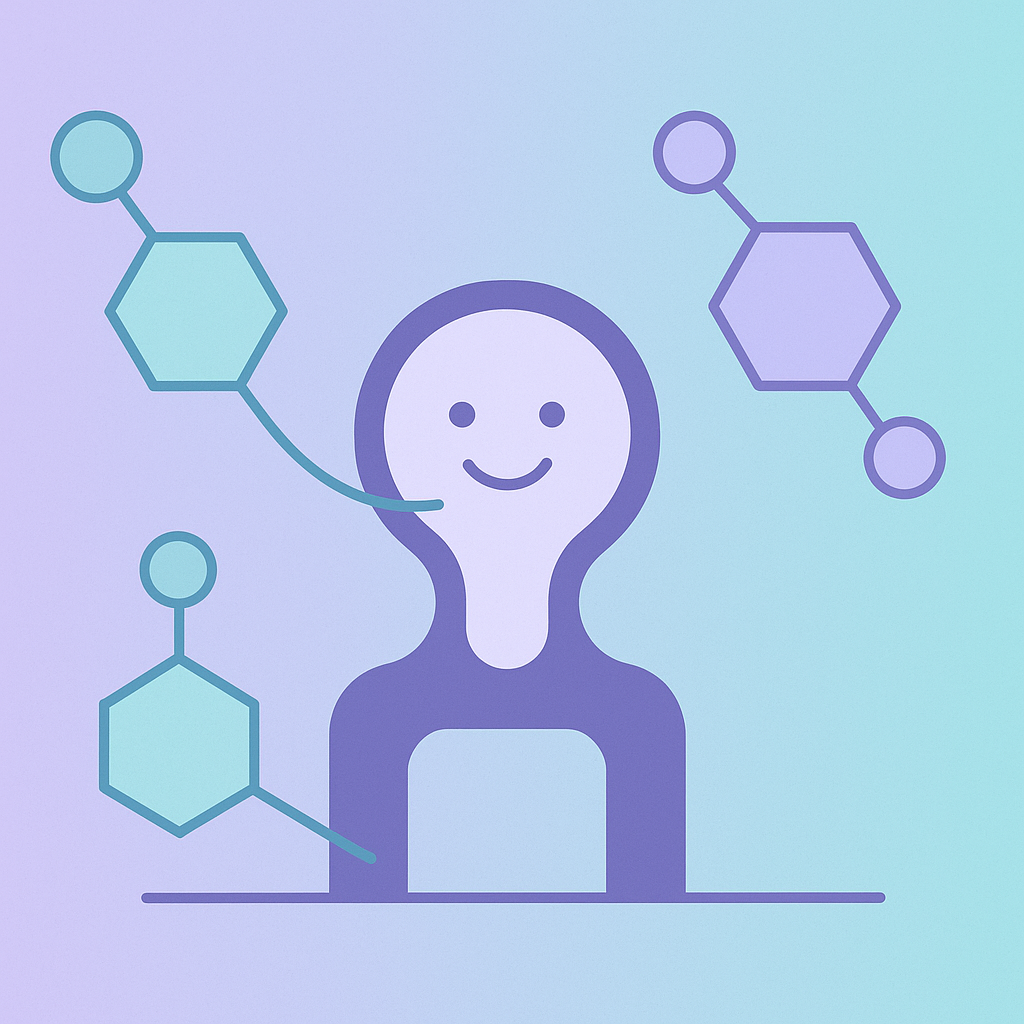 Abstract illustration of hormone molecules interacting with serotonin receptor