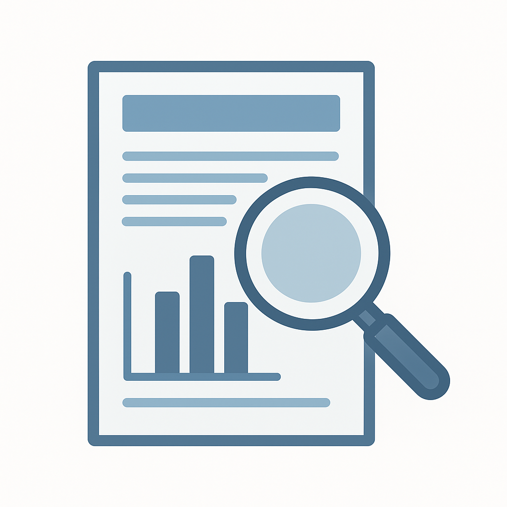 Stylized scientific journal page with data chart and magnifying glass