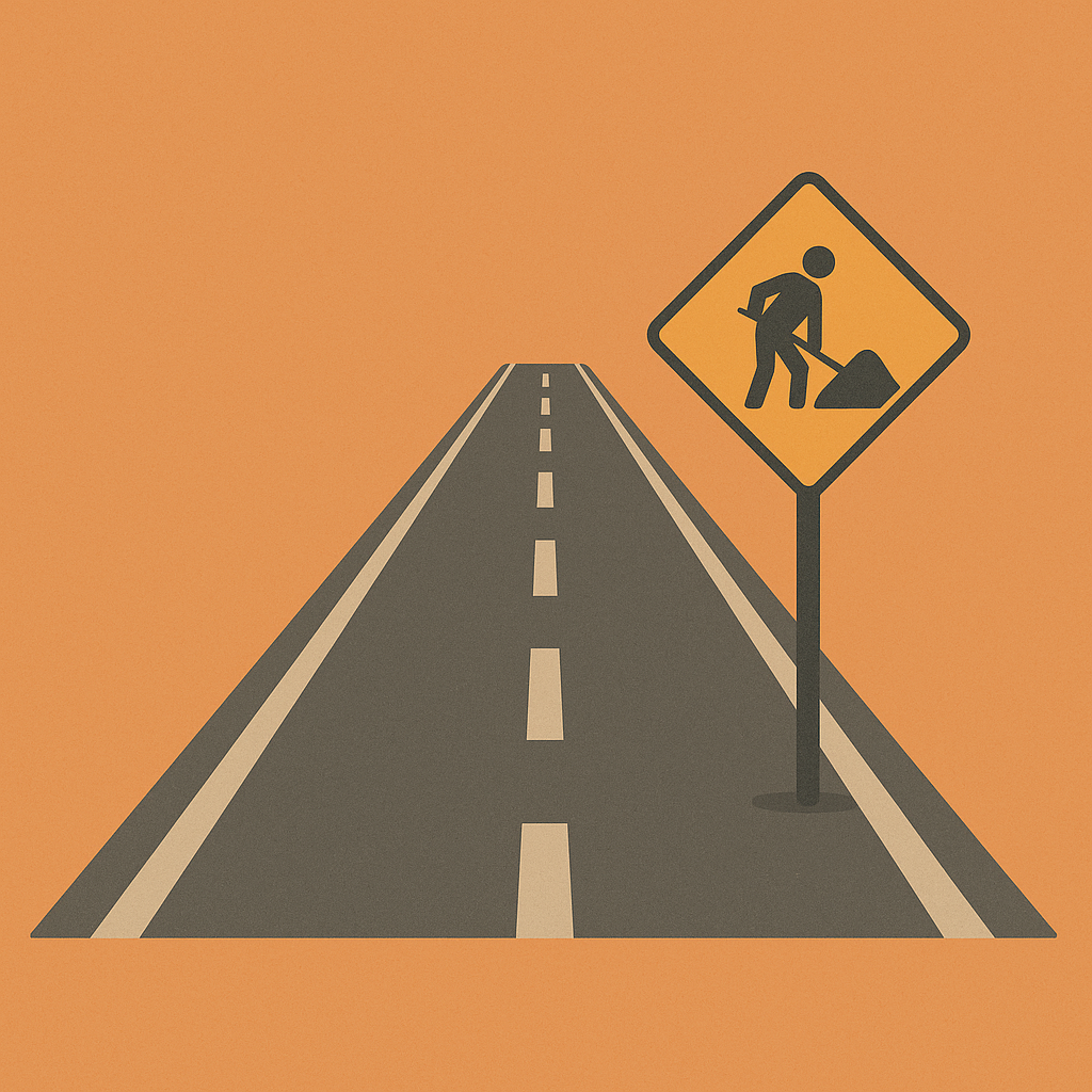 Illustration of pathway with ongoing development sign