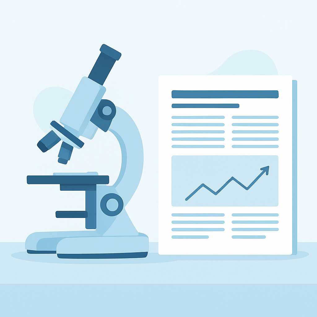 Microscope and research journal illustration representing scientific study